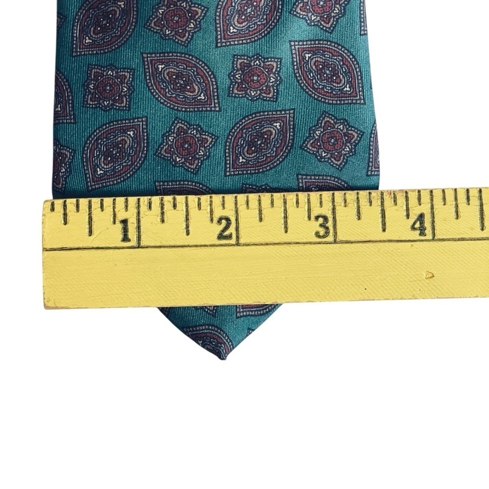 Oscar de la Renta Couture Men’s Teal Red Paisley Silk Necktie 4” Wide - Picture 3 of 3